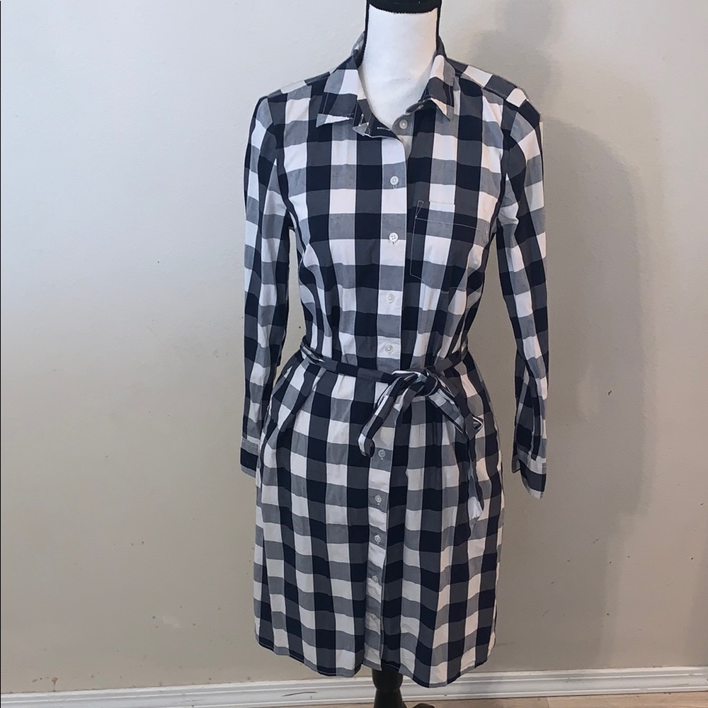 Re-Imagined by J Crew Checkered Button Down Shirt Dress Long Sleeve Belt